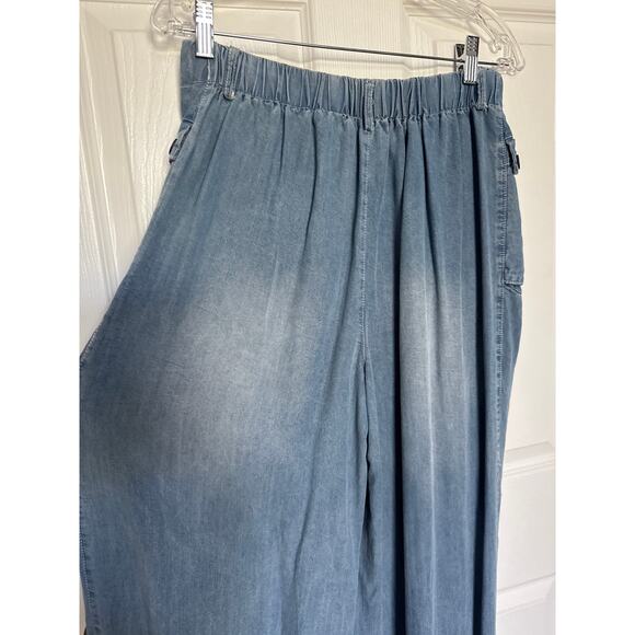 Oli & Hali Pants Large Wide Leg ankle ties Chambray Tencel waist 30" medium - Picture 12 of 16